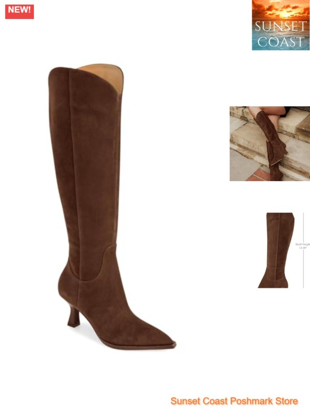 Womens Wide Calf Knee High Boots Kitten Heel Pointed Toe Tall Side Zipper